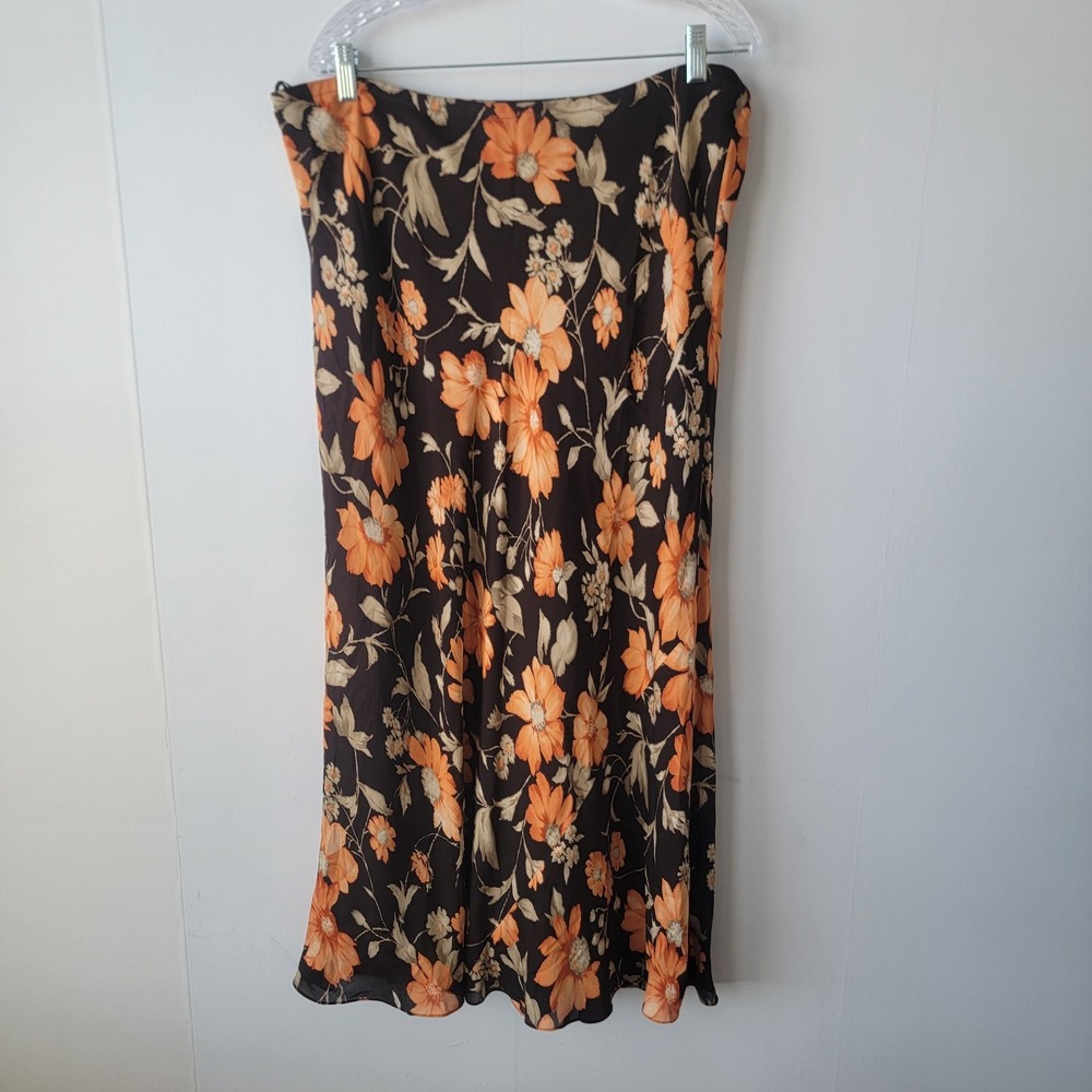 Jones new york women's 100% silk Floral Maxi Skirt sz 2X 90s Boho Dark Romantic
